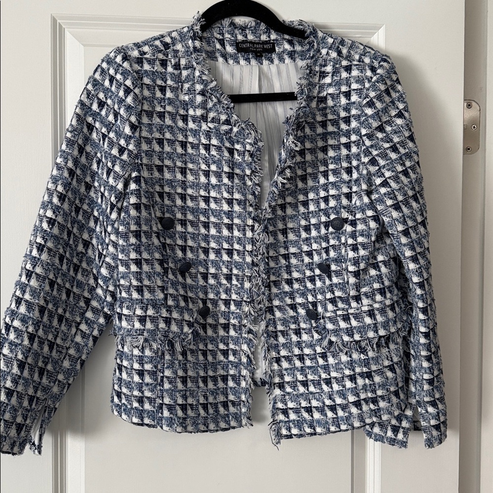 Central Park West Blue and White Tweed Blazer